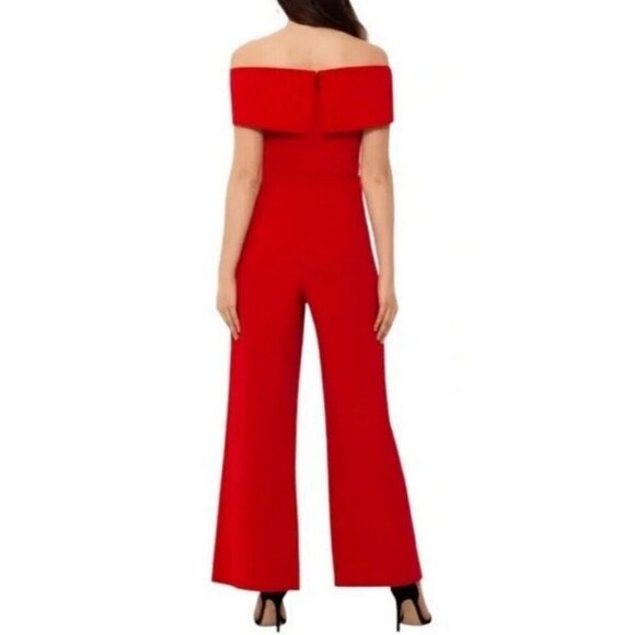 Xscape Red Crepe Off The Shoulders Sweetheart Stretch Party Jumpsuit - Picture 2 of 8